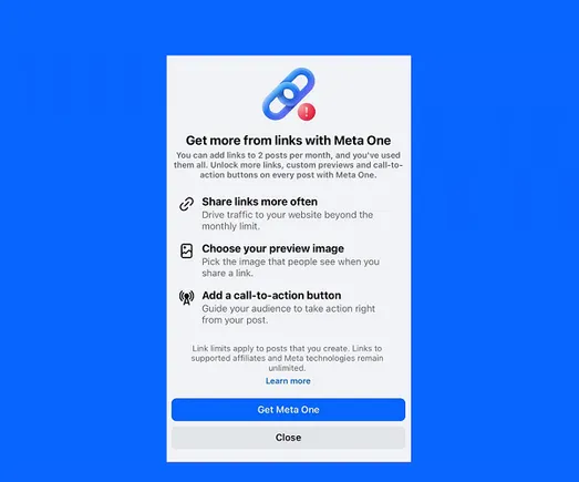 Meta Expands Test Limiting Facebook Page Link Posts to Encourage Meta One for Business Subscriptions